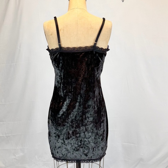 Black velvet nightgown nighty lingerie midi lace spaghetti strap sexy negligee - Picture 7 of 11